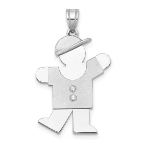 14k White Gold Diamond Boy With Hat Kiss Pendant