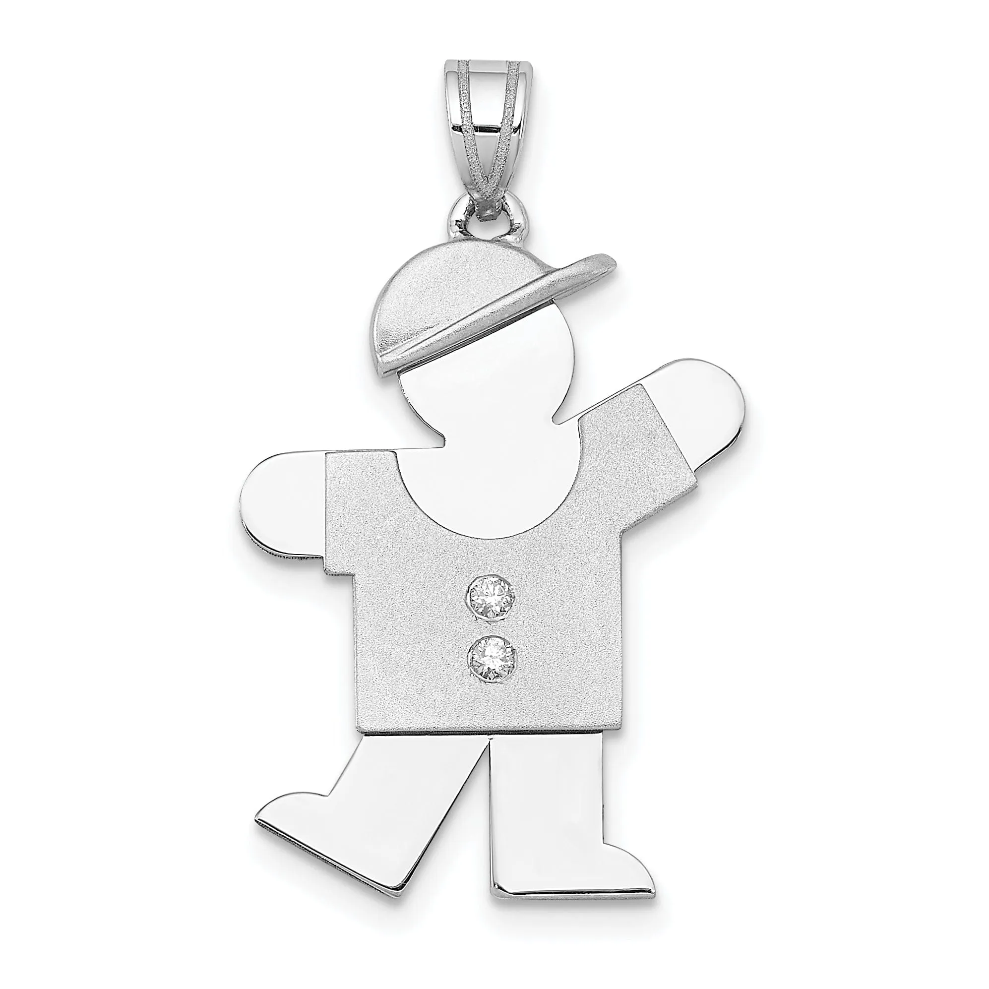 14k White Gold Diamond Boy With Hat Kiss Pendant
