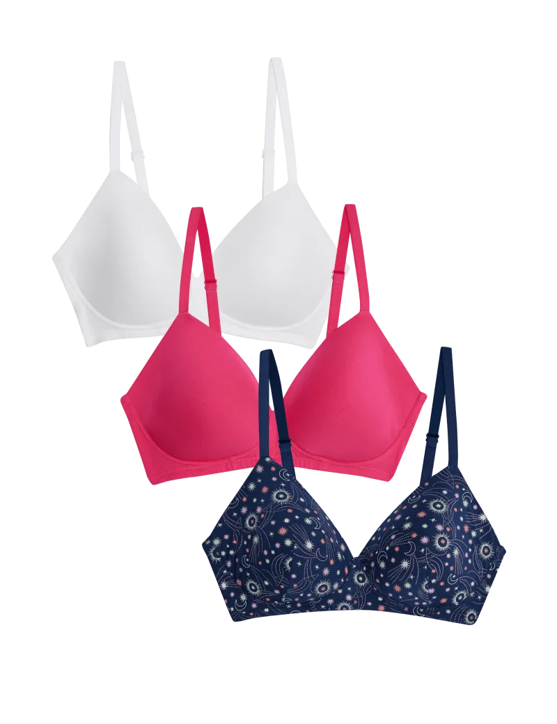 3pk Cotton Rich Non Wired T-Shirt Bras (A-E)