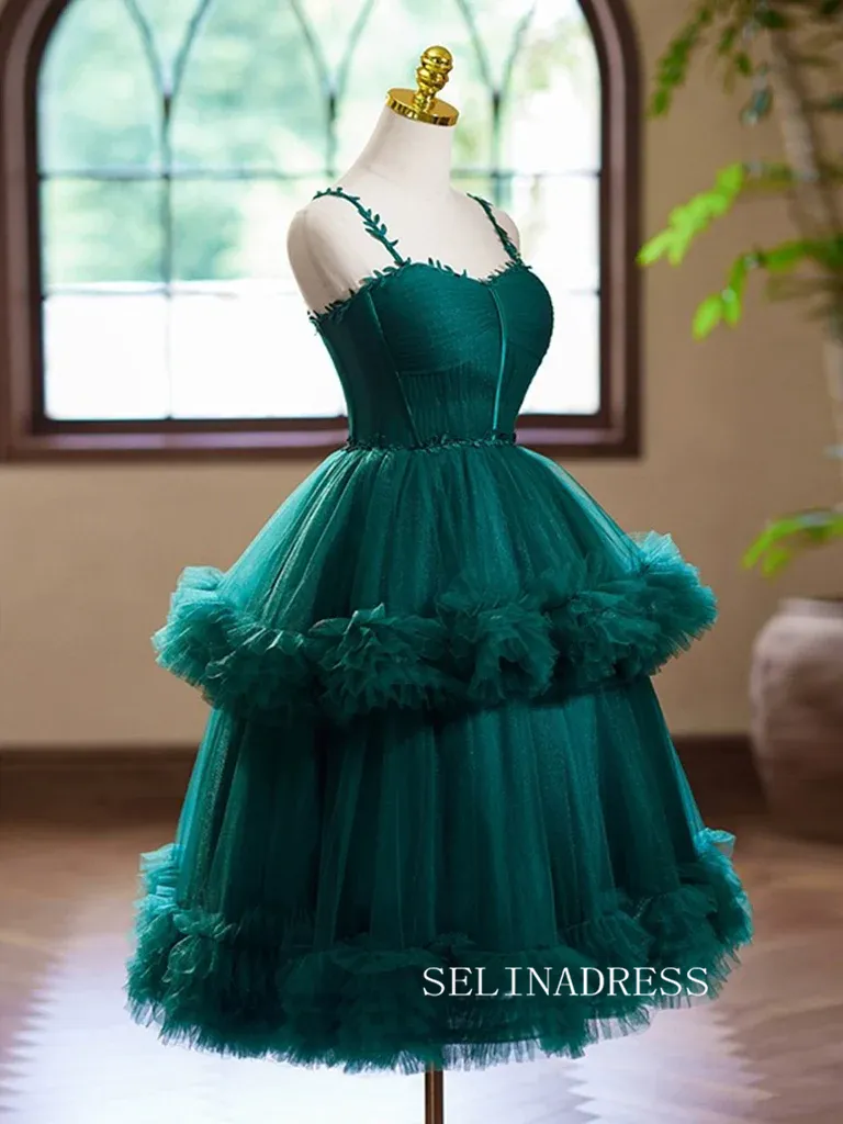 A-Line Sweetheart Tulle Short Prom Dress Green Homecoming Dress #TKL2120