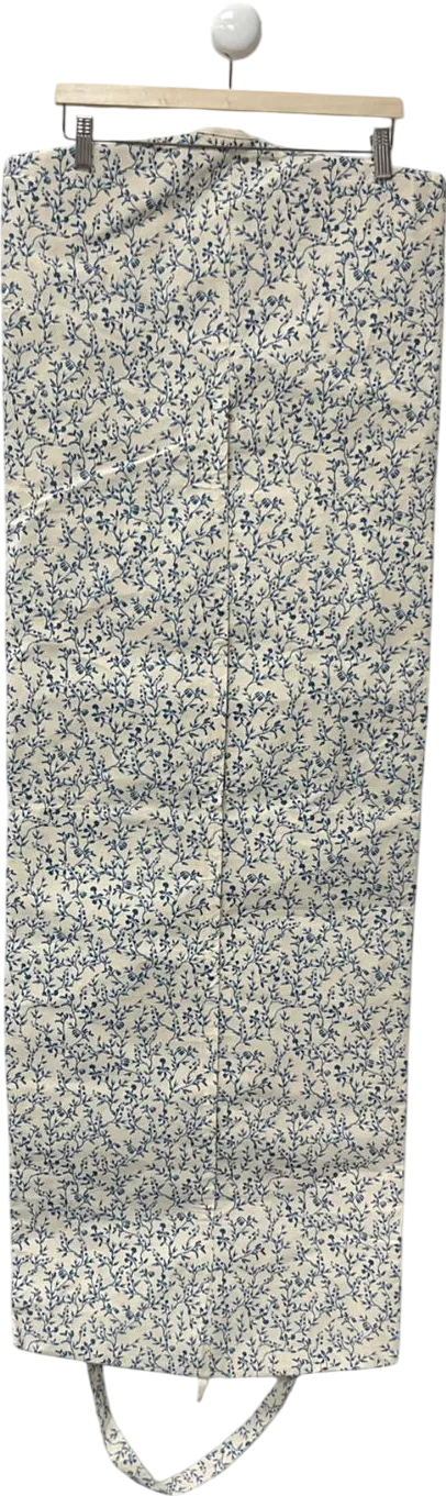 Agua White Garment Bag Blue Floral Print On Cream Canvas Long Shoulder Handles