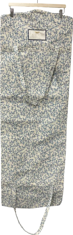 Agua White Garment Bag Blue Floral Print On Cream Canvas Long Shoulder Handles