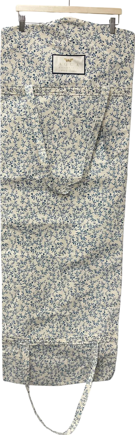 Agua White Garment Bag Blue Floral Print On Cream Canvas Long Shoulder Handles