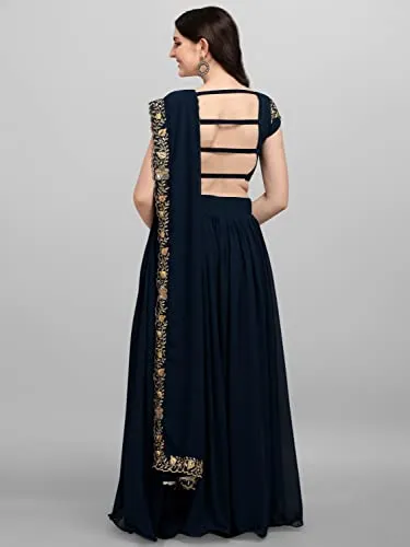 Anara Gerogette Plain Blue Lehenga Choli For Womens (PVT-LH-L8171_Blue)