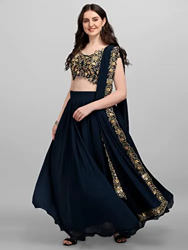 Anara Gerogette Plain Blue Lehenga Choli For Womens (PVT-LH-L8171_Blue)