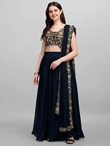Anara Gerogette Plain Blue Lehenga Choli For Womens (PVT-LH-L8171_Blue)