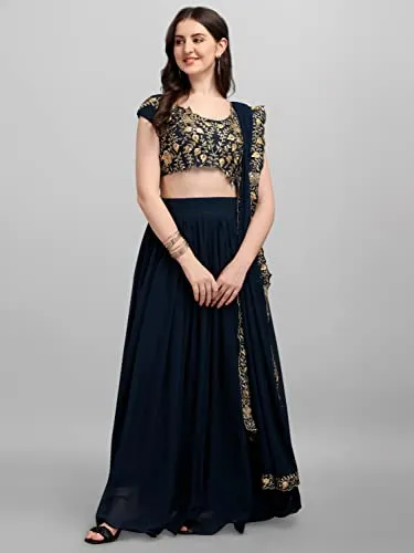 Anara Gerogette Plain Blue Lehenga Choli For Womens (PVT-LH-L8171_Blue)