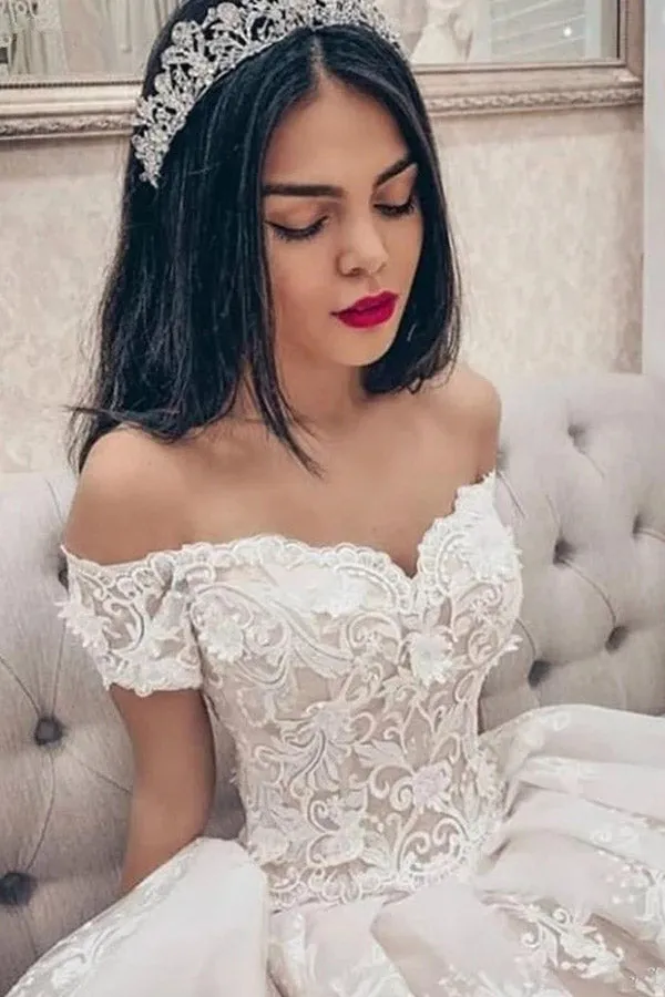 Ball Gown Off The Shoulder Lace Wedding Dress Lace Up Bridal Dress