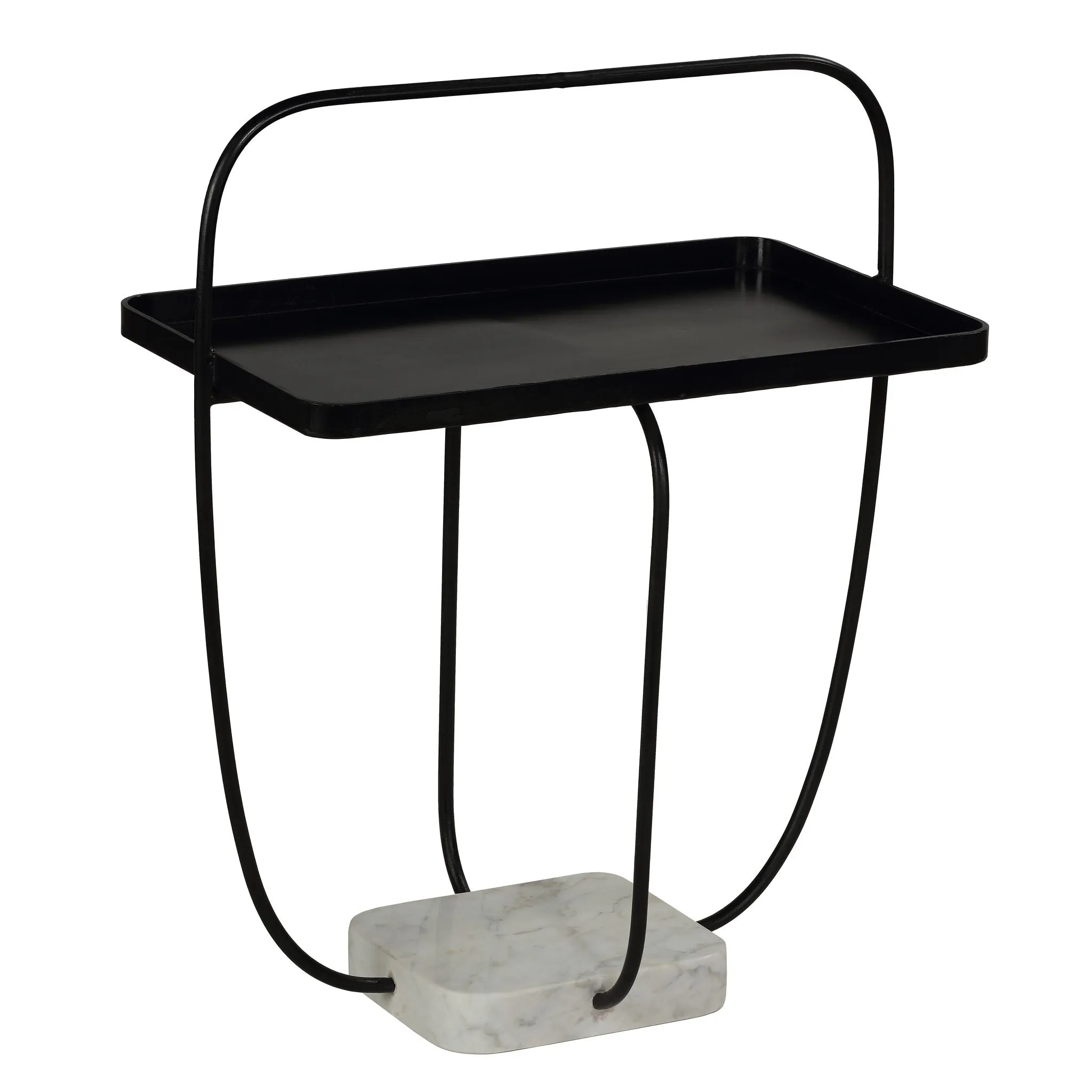 Bare Decor Saskatoon Accent Table Black Metal Frame with Marble Base