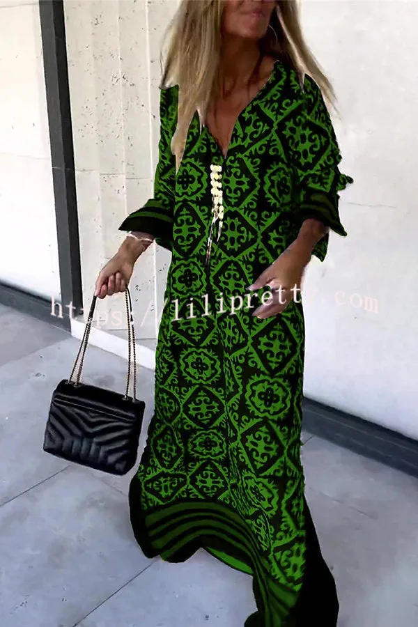 Basically Perfect Geometry Printed Long Sleeve Casual Maxi Dress