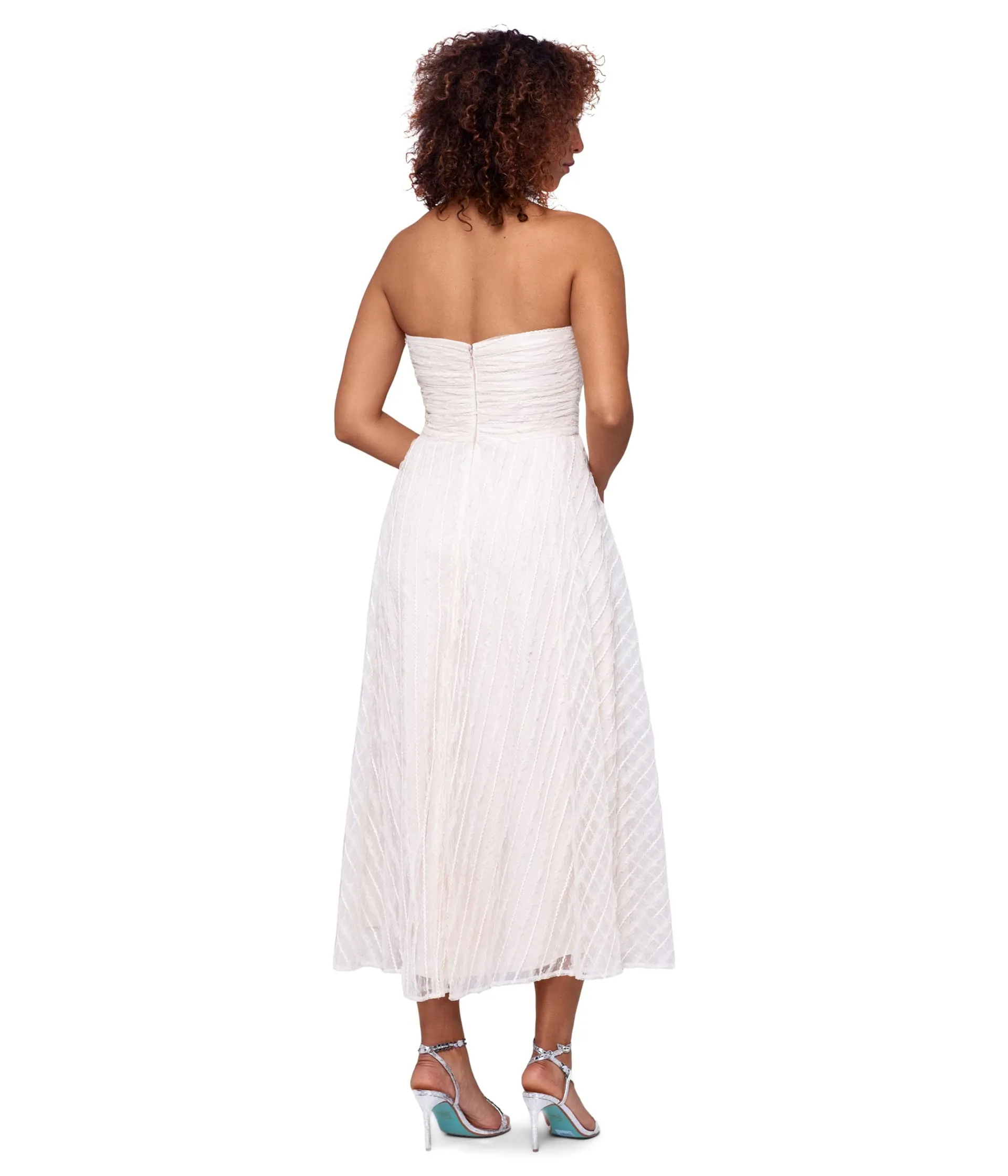 Betsy & Adam Long Strapless Embroidered Mesh Midi Dress
