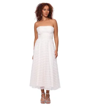Betsy & Adam Long Strapless Embroidered Mesh Midi Dress