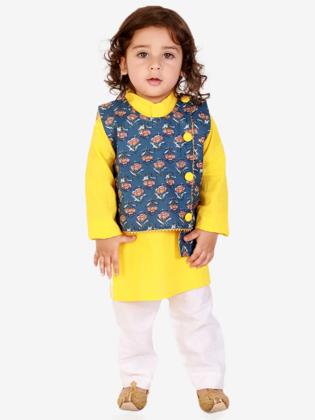 Boy's Floral Jacket Kantha Kurta Pyjama set - KID1 Boys