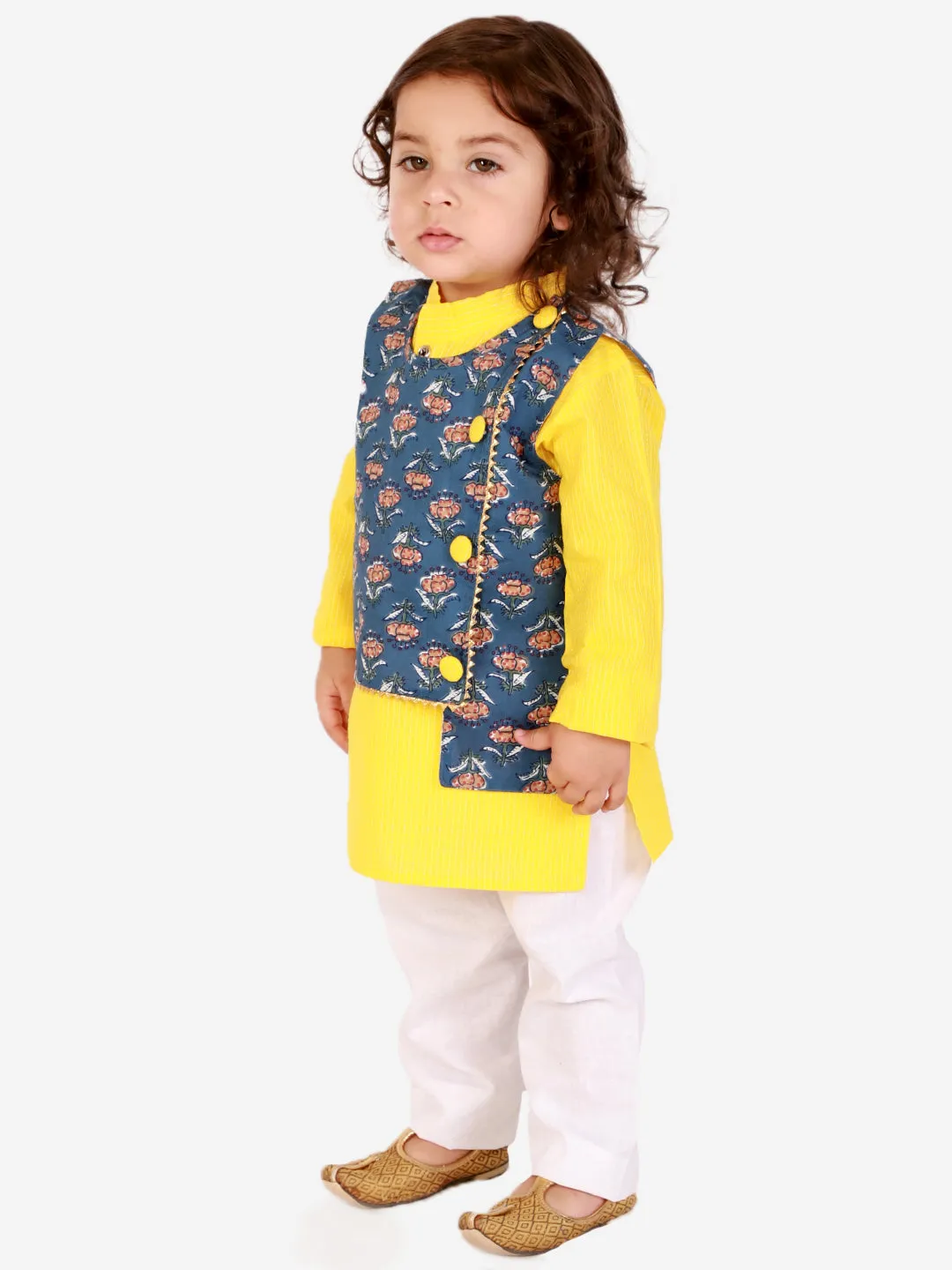 Boy's Floral Jacket Kantha Kurta Pyjama set - KID1 Boys