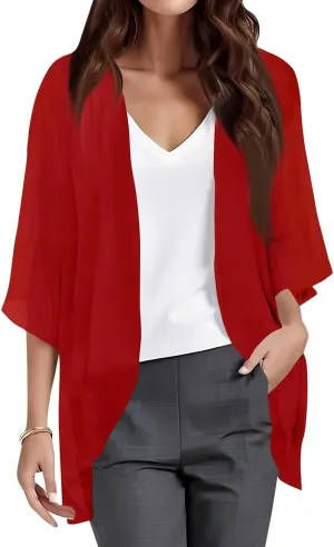 Chiffon Cardigans for Women Floral Bat Sleeve Kimono Lightweight Cardigan Loose Beach Cover Up Tops