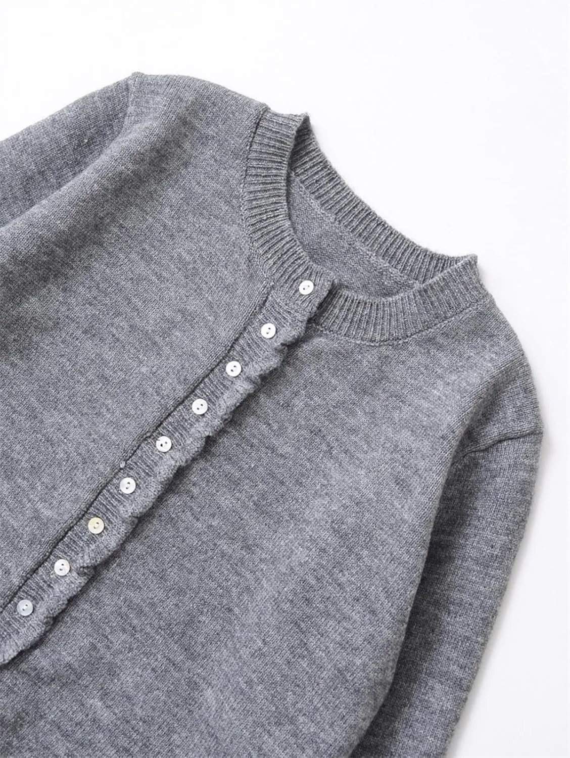 Cioatin Women Y2K Ruffle Knit Open Front Button Down Sweater Cardigan Long Sleeve Crewneck Lightweight Pullover Fall Outfits