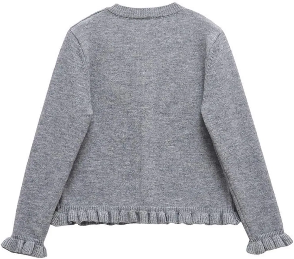 Cioatin Women Y2K Ruffle Knit Open Front Button Down Sweater Cardigan Long Sleeve Crewneck Lightweight Pullover Fall Outfits