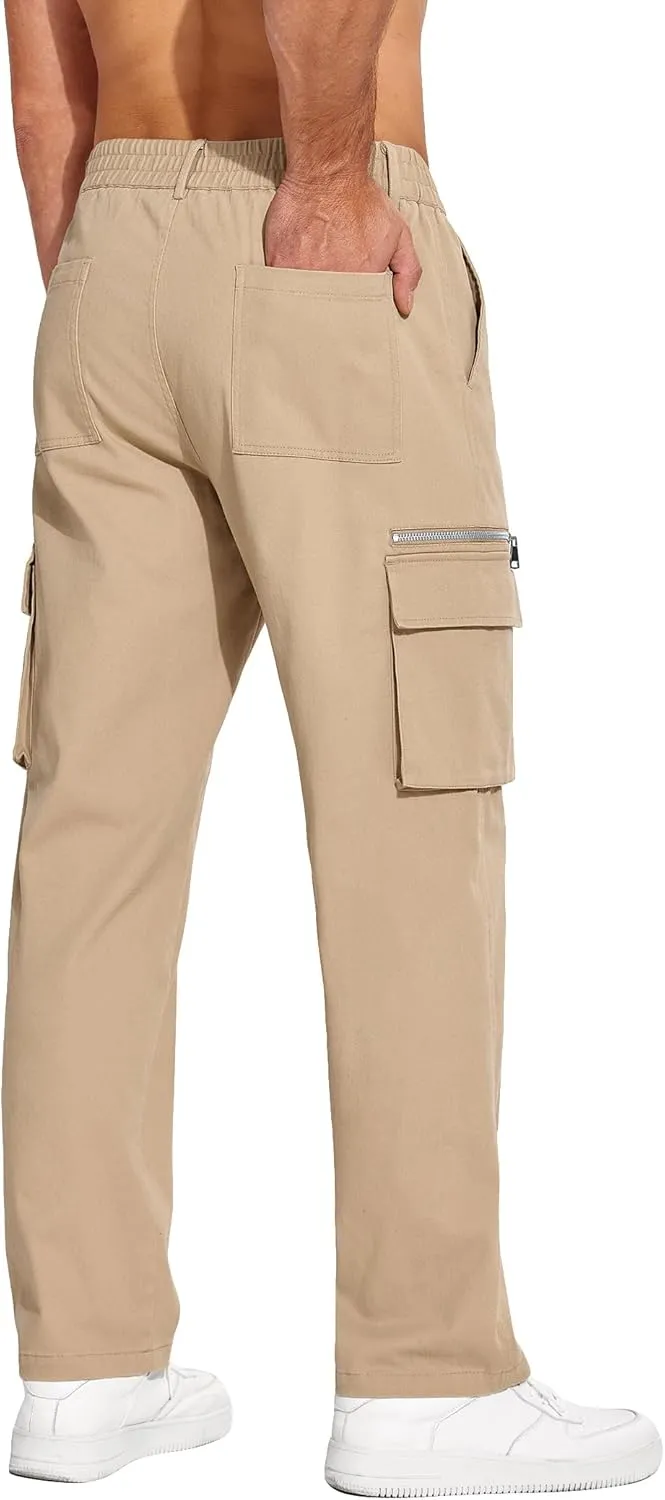 COOFANDY Men's Cotton Cargo Pants Relaxed Fit Elastic Waist Casual Pants Stretch Work Cargo Pant with Pockets