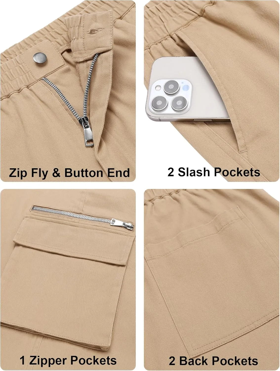 COOFANDY Men's Cotton Cargo Pants Relaxed Fit Elastic Waist Casual Pants Stretch Work Cargo Pant with Pockets