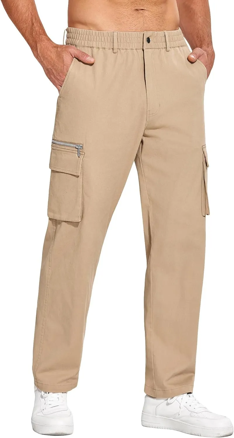 COOFANDY Men's Cotton Cargo Pants Relaxed Fit Elastic Waist Casual Pants Stretch Work Cargo Pant with Pockets