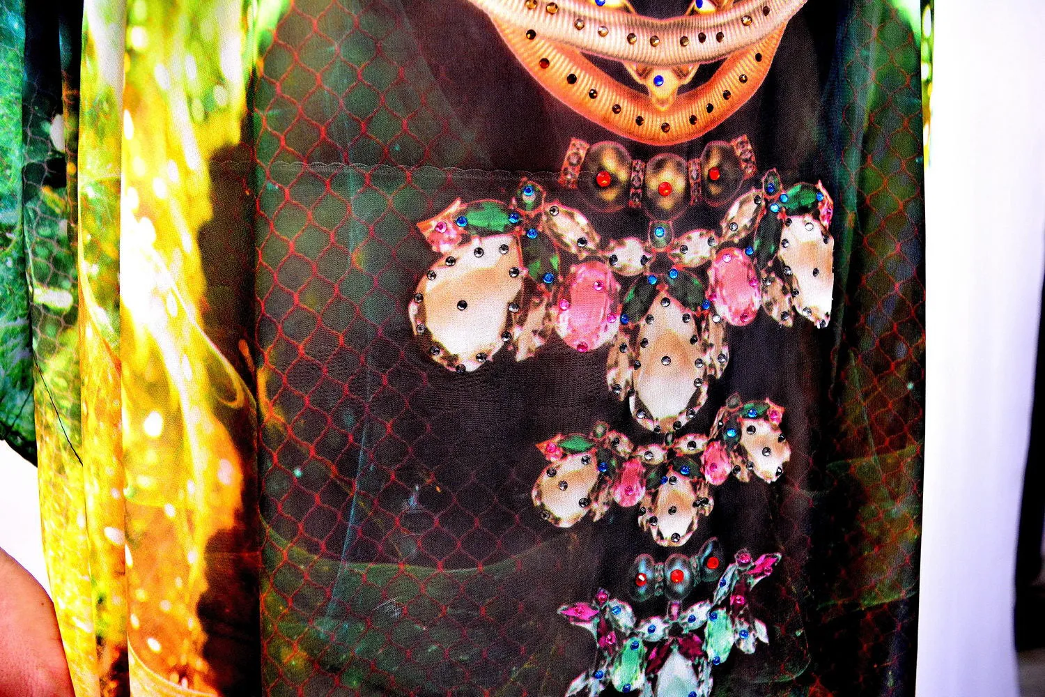 CRYSTALLIUS Green Crystalized Devarshy Long Embellished Kaftan - 1097B