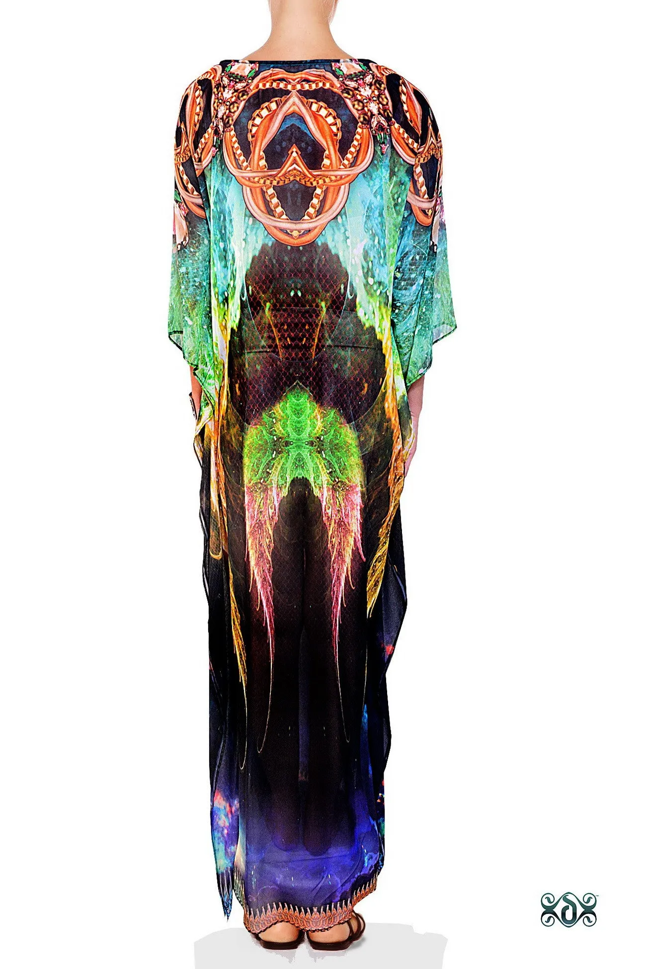 CRYSTALLIUS Green Crystalized Devarshy Long Embellished Kaftan - 1097B