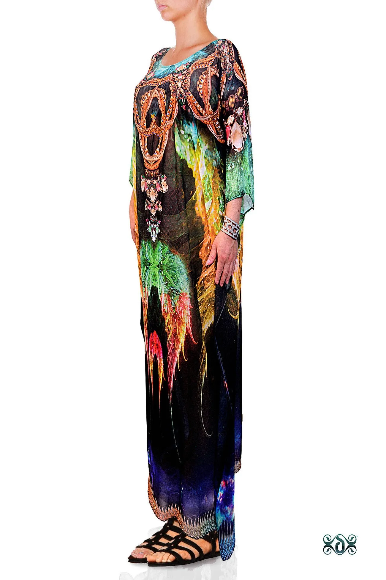 CRYSTALLIUS Green Crystalized Devarshy Long Embellished Kaftan - 1097B