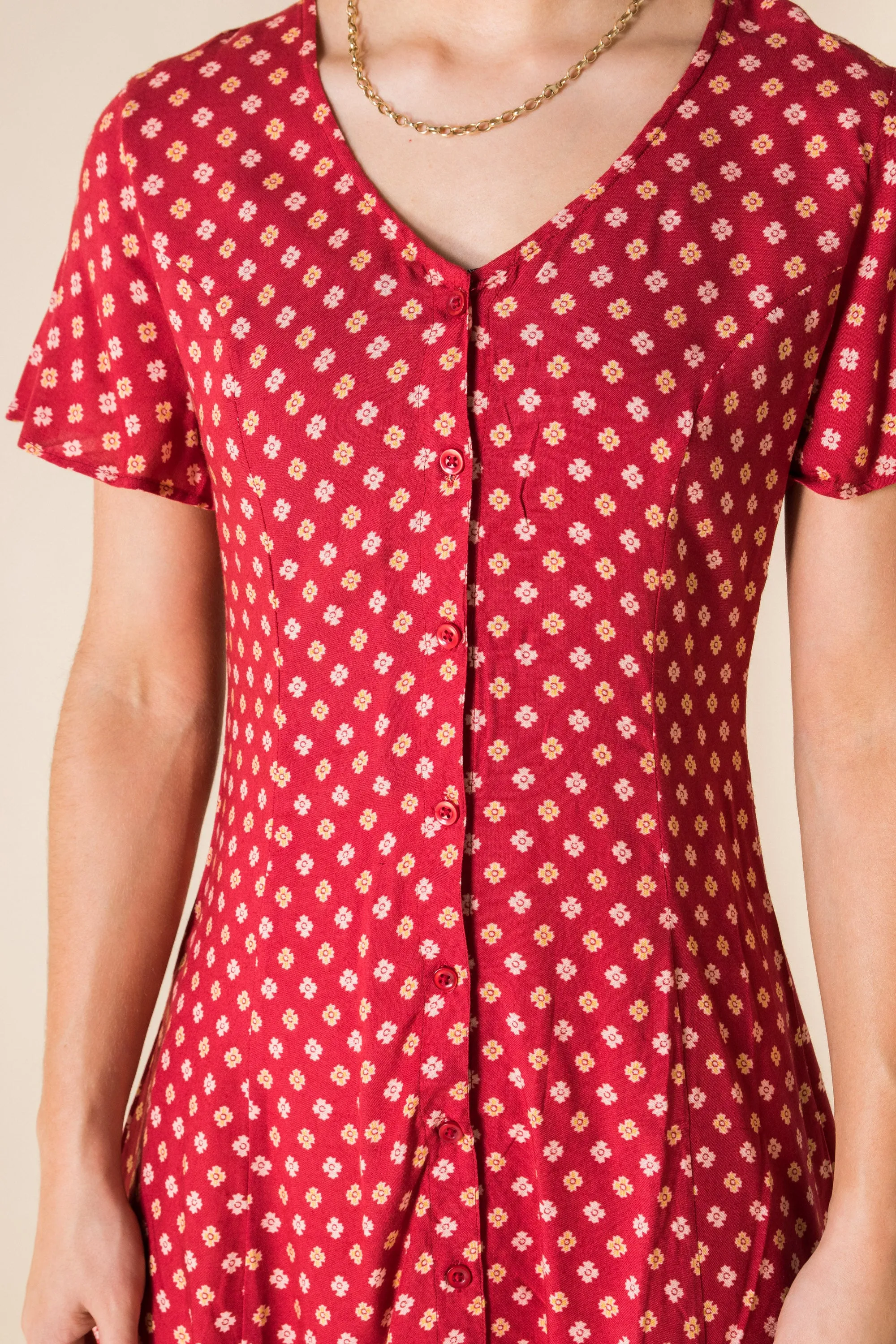 Daisy Street Skater Dress in Red Orange Floral Print