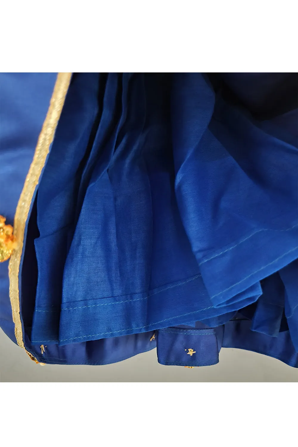 Dark Blue Goddess Laxmi Embroidered Satin Dress