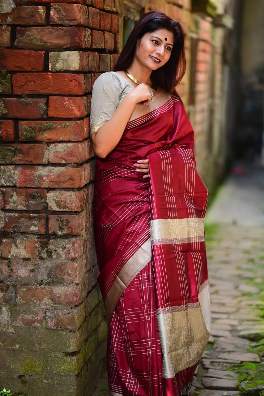 Dark Red Banglori Raw Silk Saree