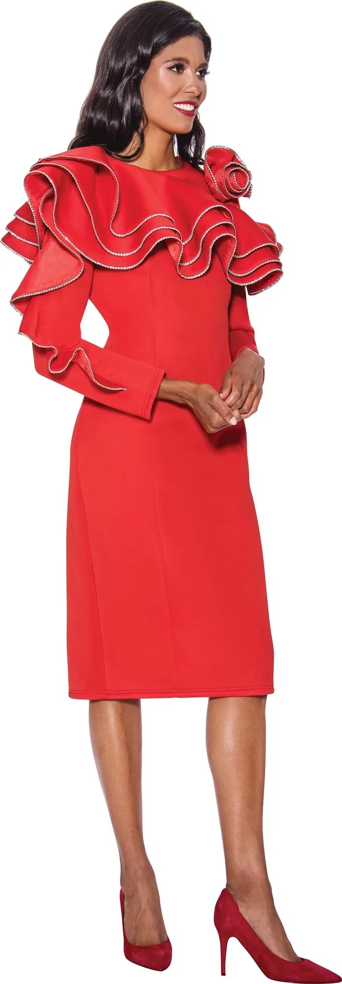 Dresses by Nubiano 12121 Embellished Cascade Ruffle Dress