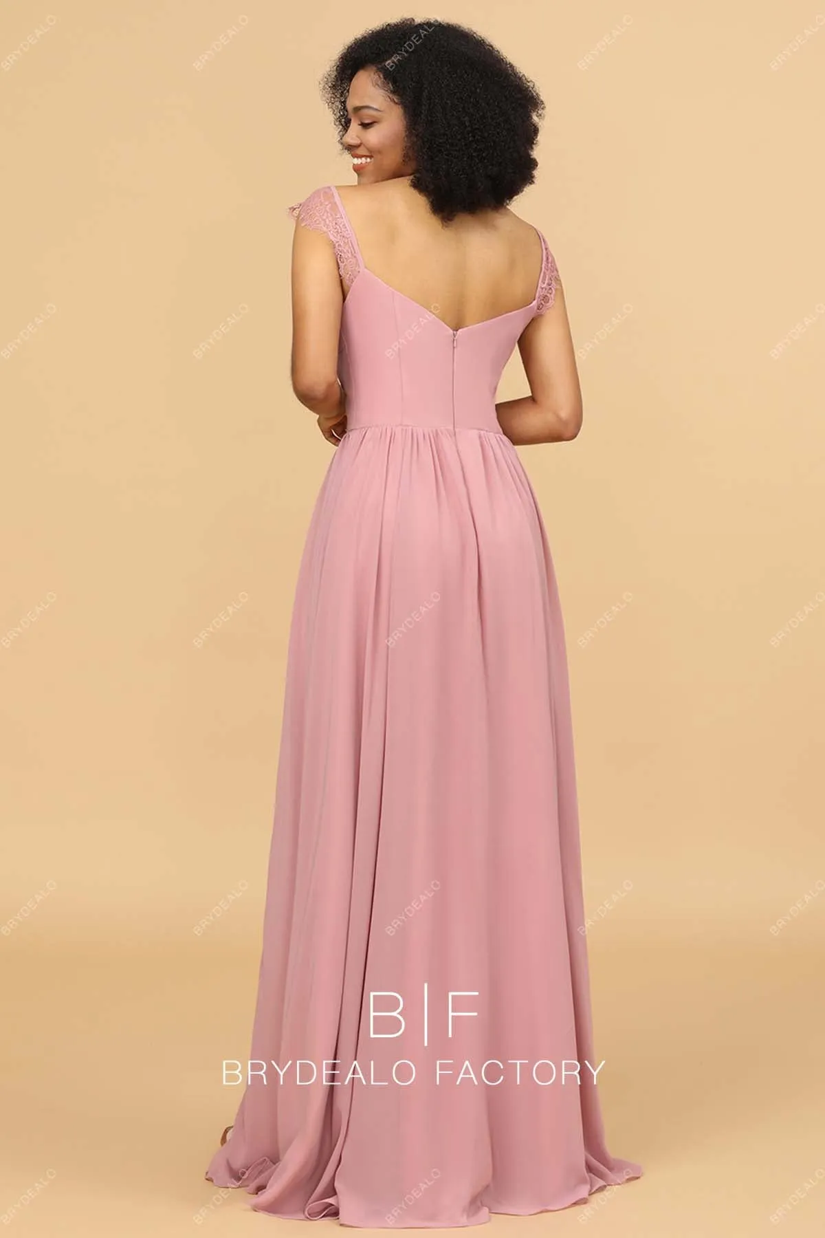 Dusty Rose Chiffon Empire A-line Floor Length Slit Dress