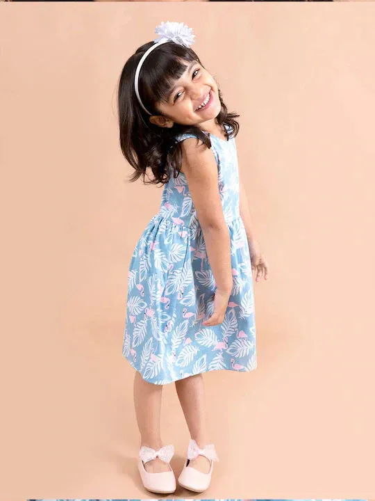 Girls Blue White Tropical Dress - Ps Peaches