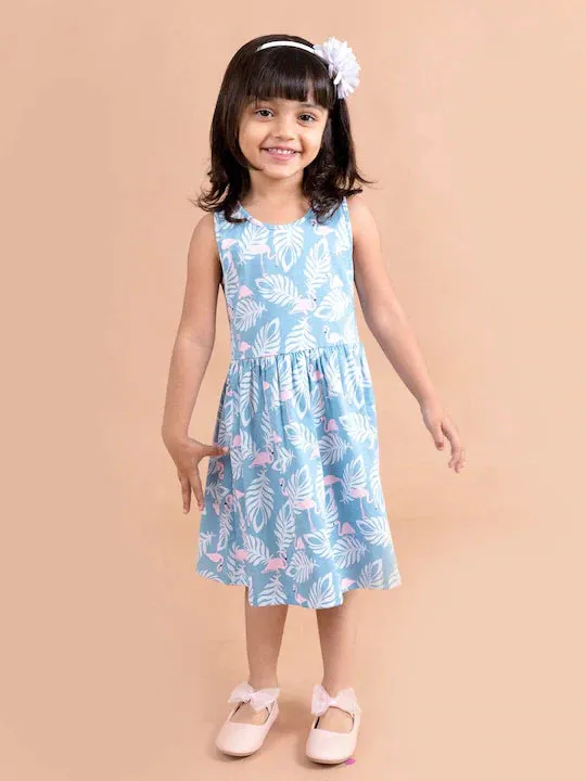 Girls Blue White Tropical Dress - Ps Peaches