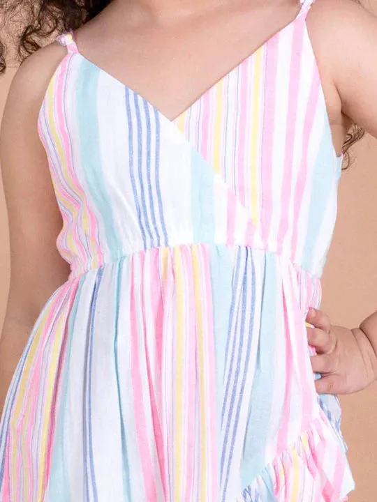 Girls Multicoloured Striped Cotton Dress - Ps Peaches