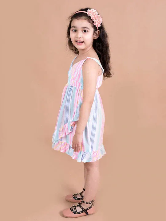 Girls Multicoloured Striped Cotton Dress - Ps Peaches