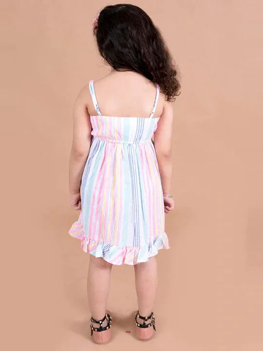 Girls Multicoloured Striped Cotton Dress - Ps Peaches