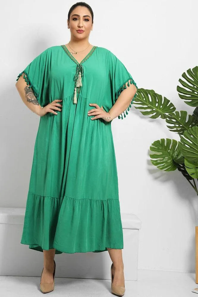 Gold Braid Trim And Tassel Cotton Blend Summer Dress