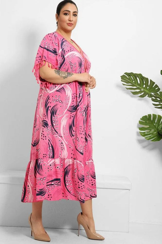 Gold Braid Trim And Tassel Cotton Blend Summer Dress