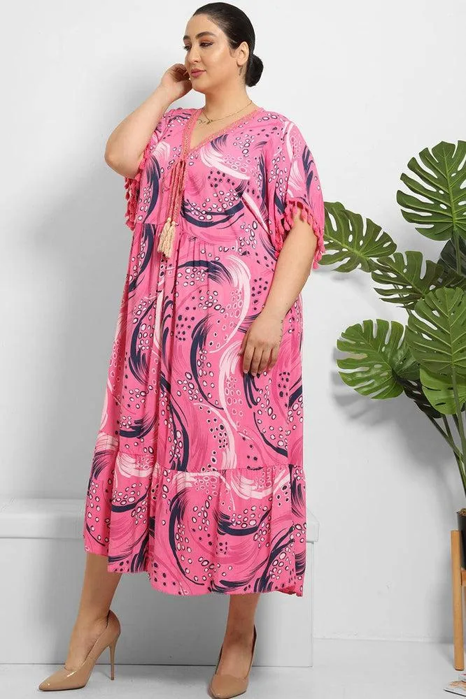 Gold Braid Trim And Tassel Cotton Blend Summer Dress