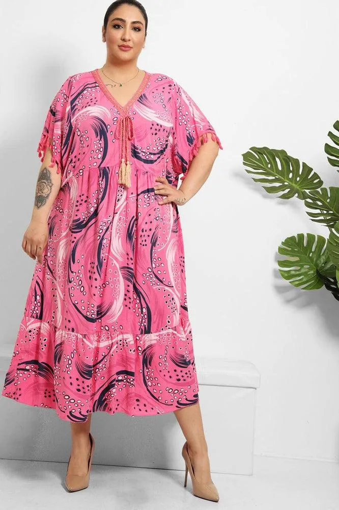 Gold Braid Trim And Tassel Cotton Blend Summer Dress
