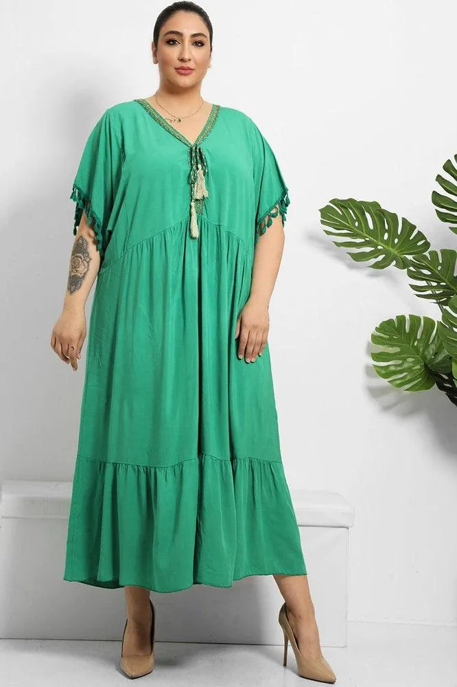 Gold Braid Trim And Tassel Cotton Blend Summer Dress