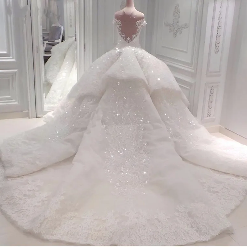 Gorgeous Long Off The Shoulder Beadings Ball Gown Wedding Dress