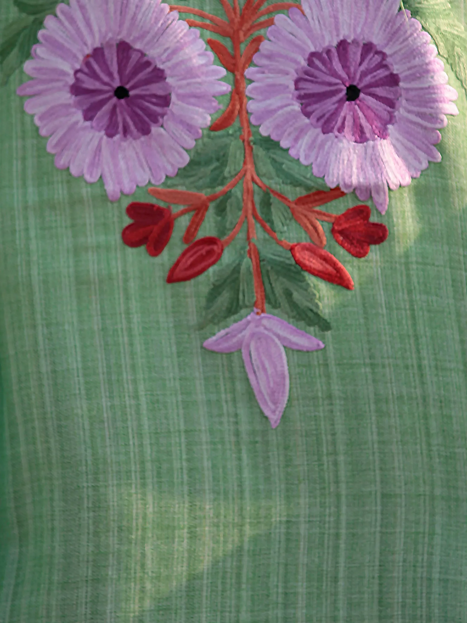 Green Lavender Red Orange Aari Embroidered Short Kashmere Kaftan  - K11K033