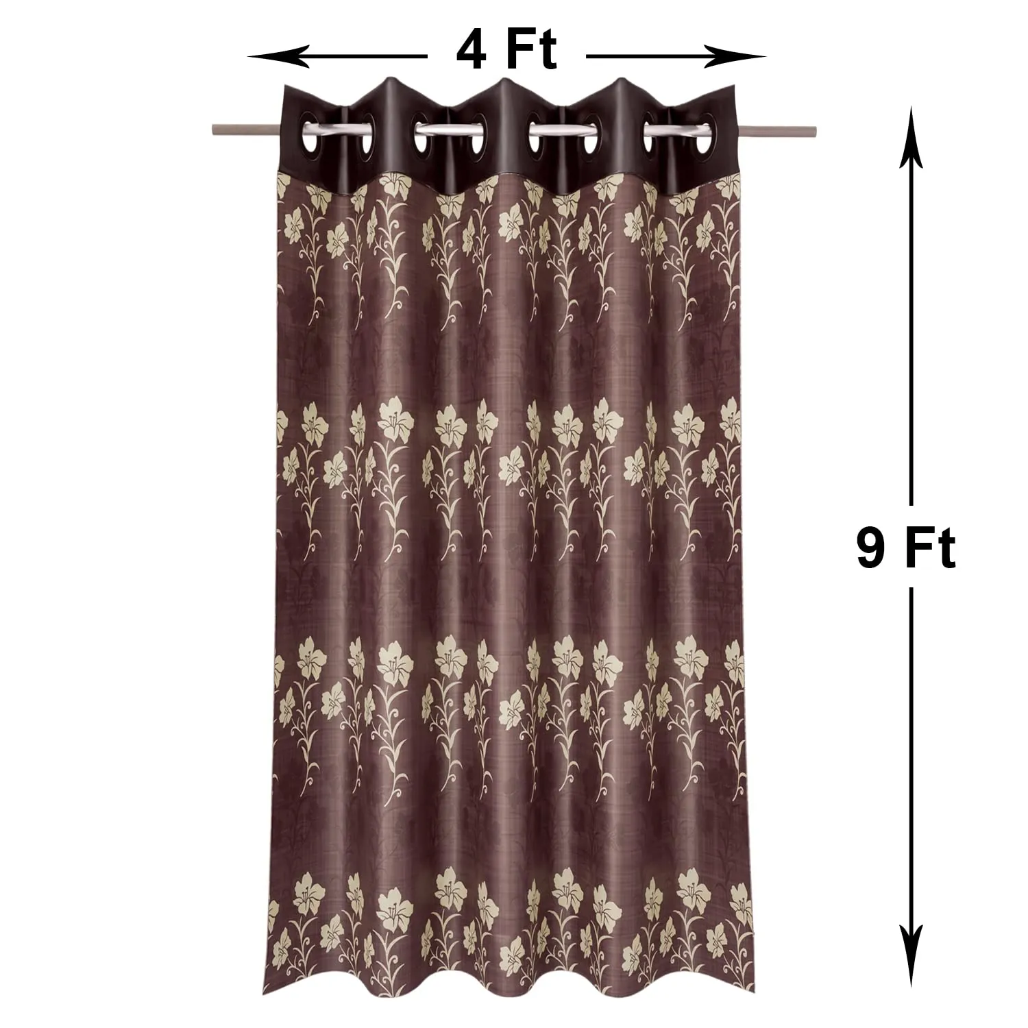 Heart Home Faux Silk Decorative 9 Feet Long Door Curtain | Floral Print Blackout Drapes Curtain with 8 Eyelet for Home & Office (Light Brown)