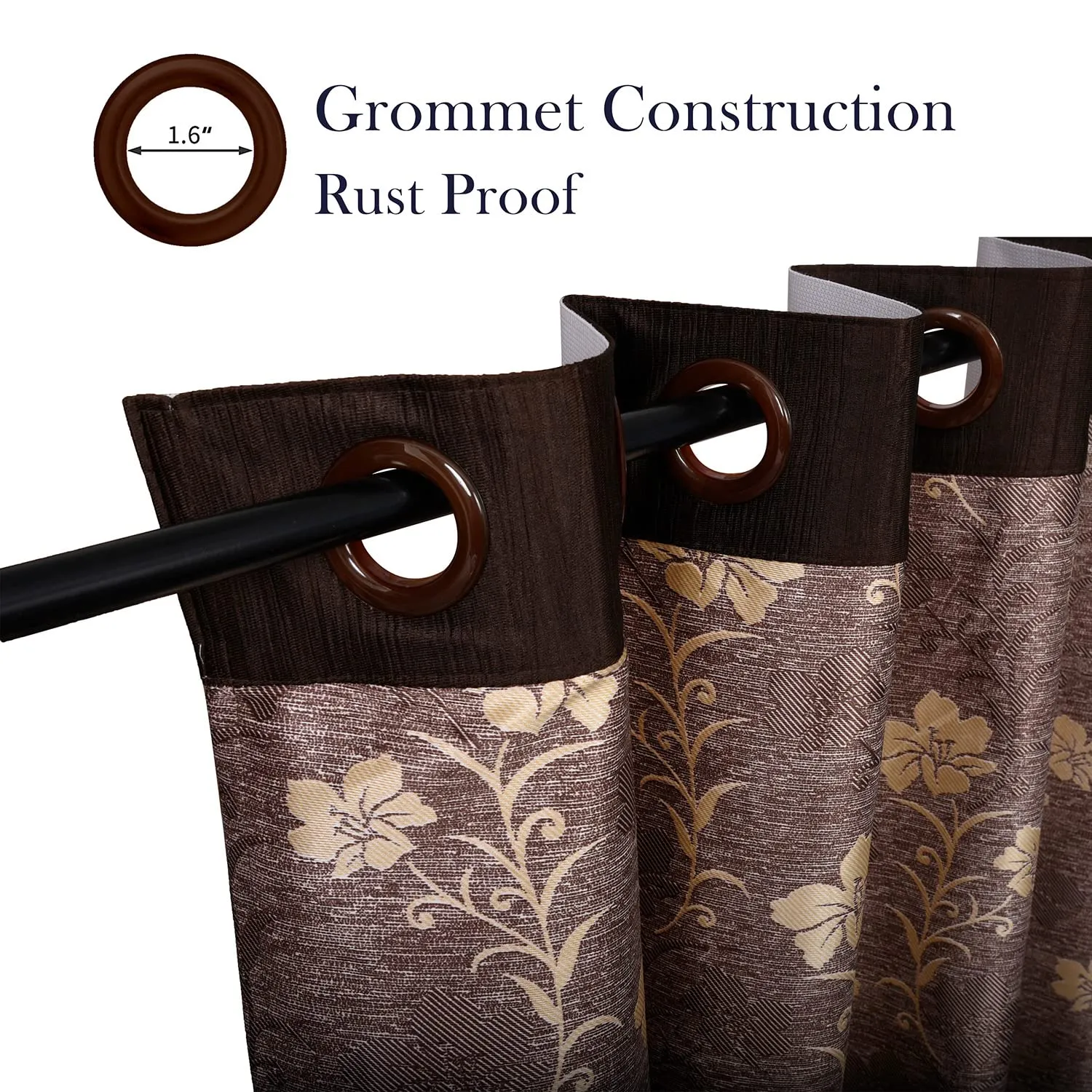 Heart Home Faux Silk Decorative 9 Feet Long Door Curtain | Floral Print Blackout Drapes Curtain with 8 Eyelet for Home & Office (Light Brown)