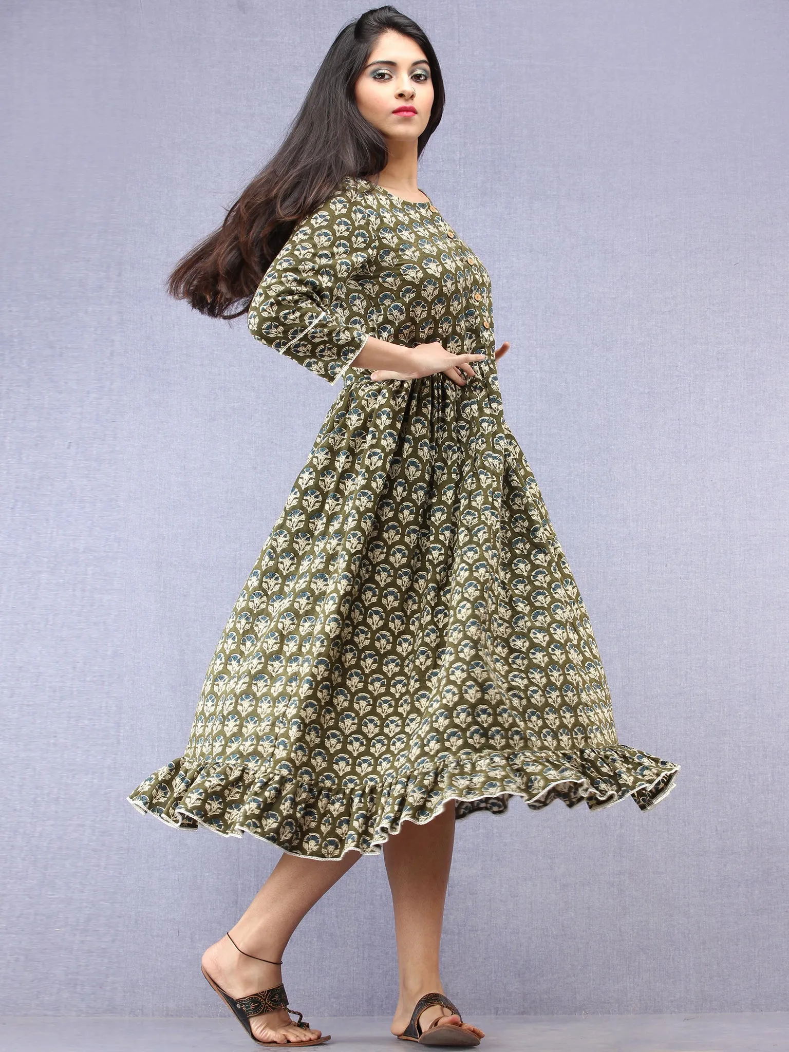 Hena - Hand Block Printed Short Cotton Dress  - D392F1738
