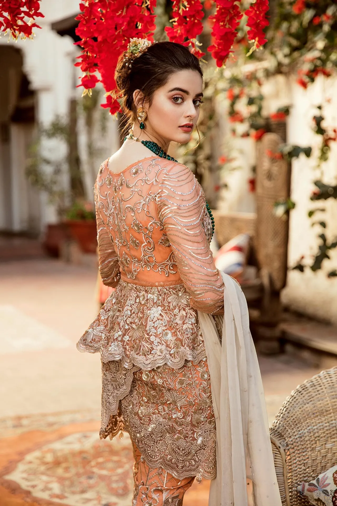 Imrozia Grandeur Ecstasy Luxury Eid Chiffon Collection 2019 – 705 The Shimmer Tangerine