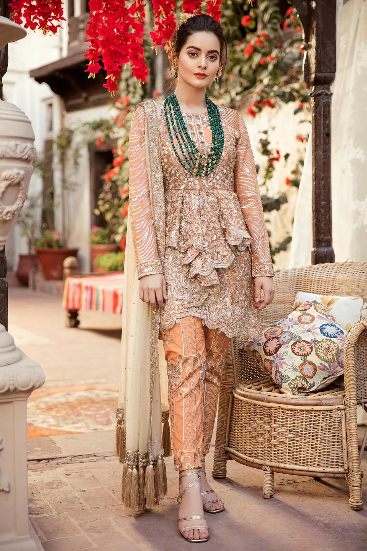 Imrozia Grandeur Ecstasy Luxury Eid Chiffon Collection 2019 – 705 The Shimmer Tangerine