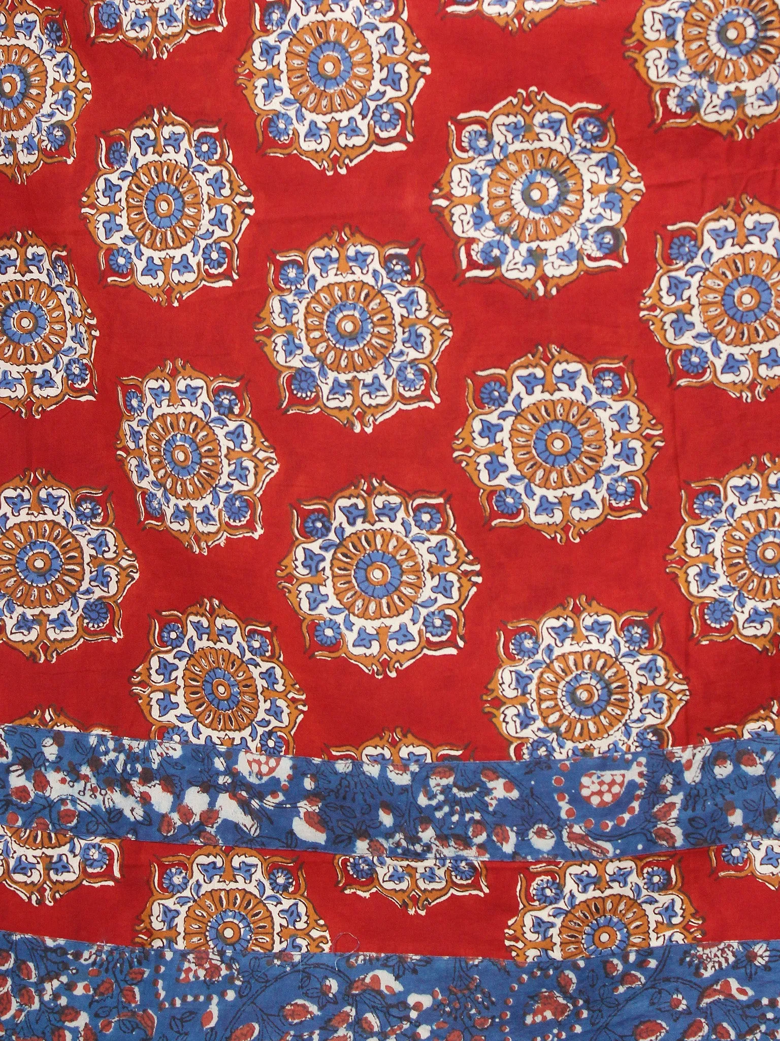 Indigo Red - Hand Block Printed Cotton Long Dress With Pockets  - D339F1825